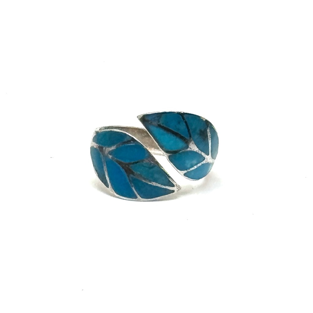 Sterling Silver Adjustable Leaf Ring With Turquoi… - image 4